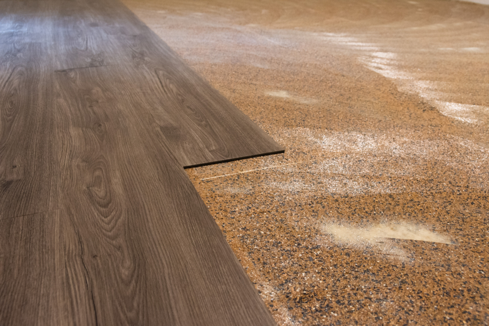 LVP planks stacked or installed in a modern Iowa home